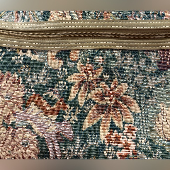 Capezio Brown and Tan Travel Bag with Vintage Tapestry Design Tan Leather Trim. - Picture 7 of 9